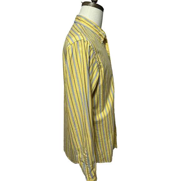 Ralph Lauren Shirt Mens Large Yellow Blue Striped Custom Fit Long Sleeve Preppy - Picture 7 of 10
